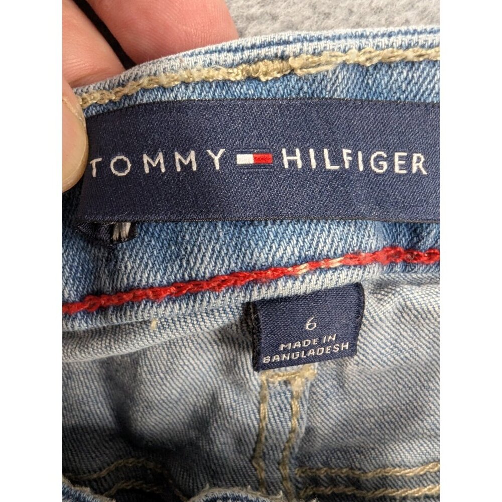 Tommy Hilfiger Denim Shorts Womens SZ 6 Blue whiskers Bermuda Rolled Cuffs Boho - Picture 13 of 14
